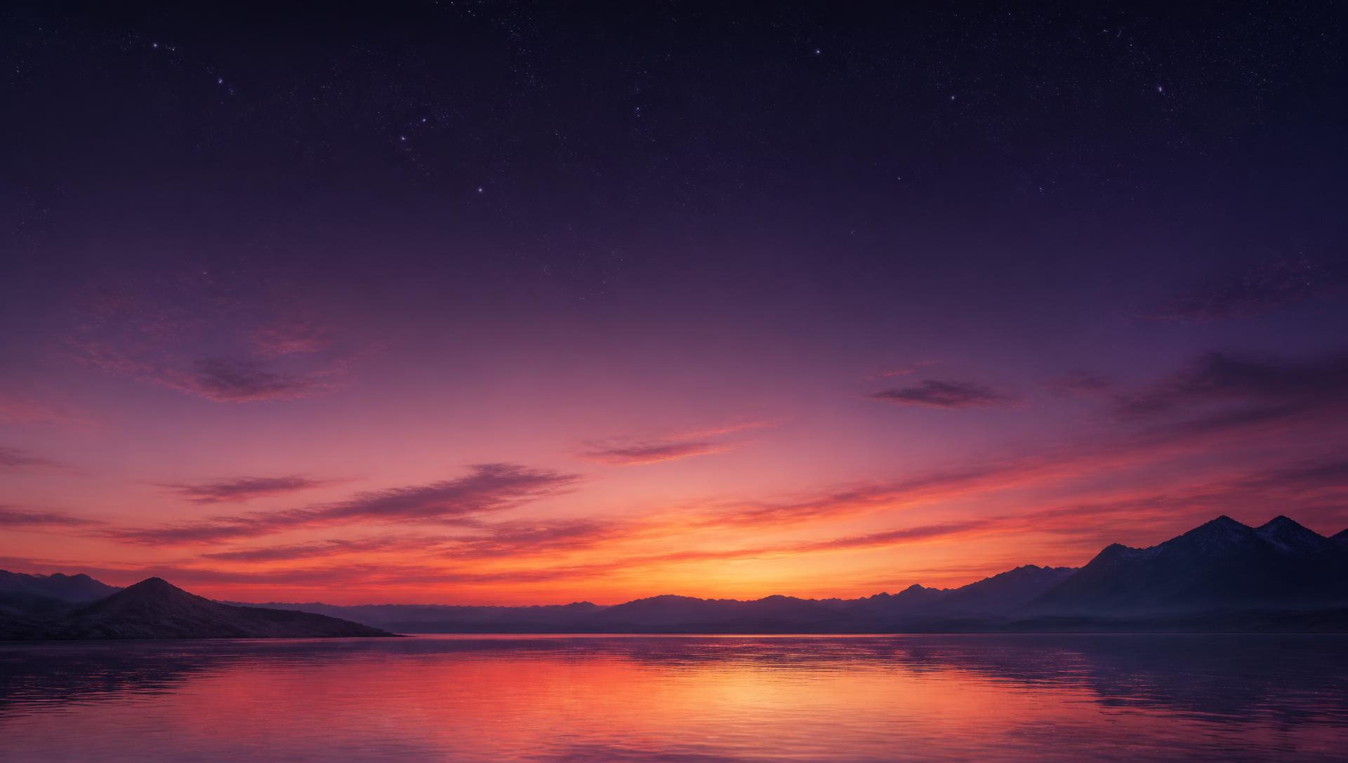 A twilight horizon over still water, turning toward dawn